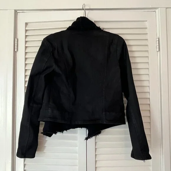 Free People Drape Front Coated Moto Jacket 2 black denim - Picture 8 of 14
